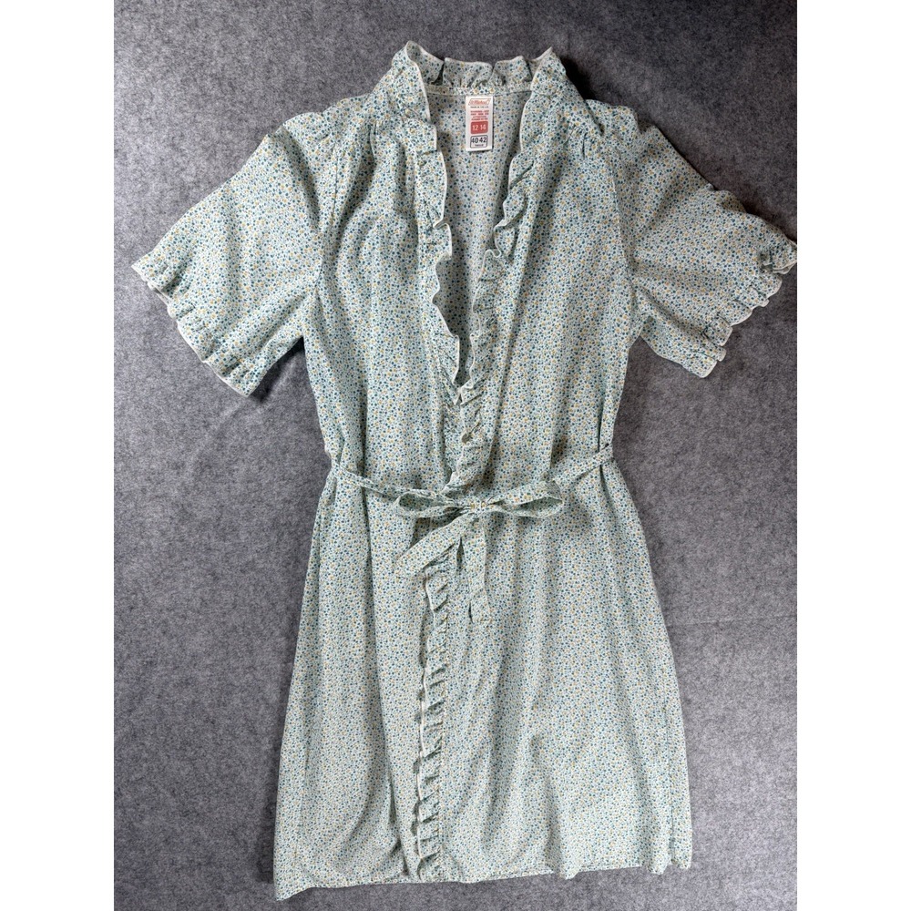 St Michael Womens Dressing Gown Robe 40-42 White Ditsy Floral Ruffled Prairie